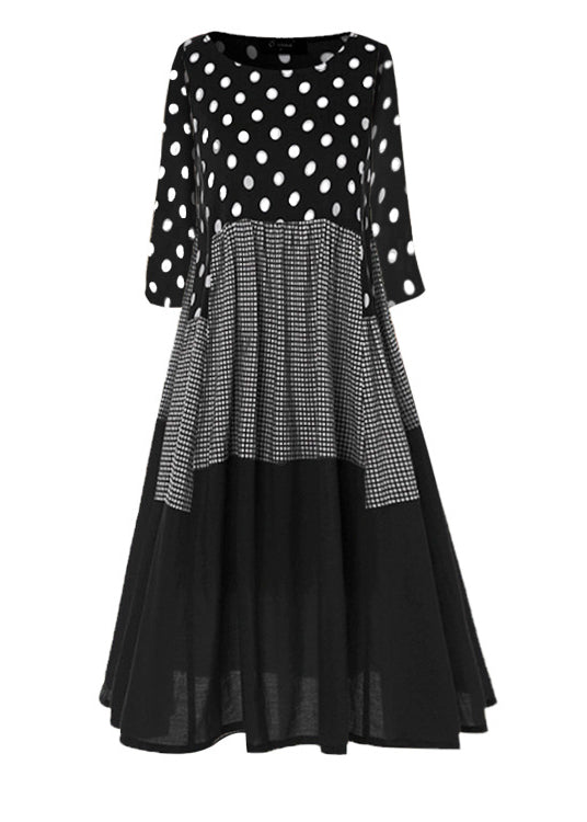 Round Neck Polka Dot long Sleeve Dress Black 2022 LC0040