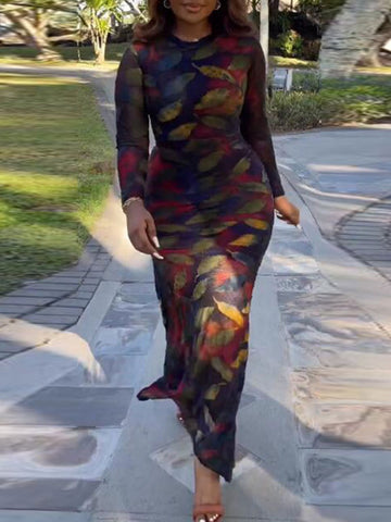 Plus Size Pattern Print Printed Regular Dress BO2132