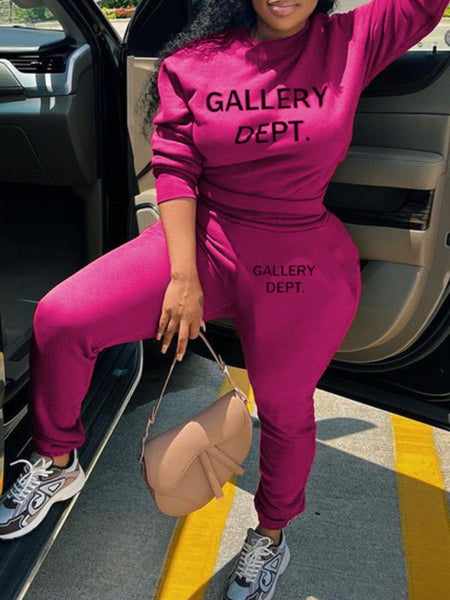 Plus Size Letter Print Pocket Design Pants Set AT9064