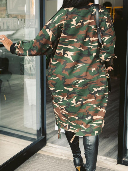 Camo Print Raw Edge Loose Dress AR5012