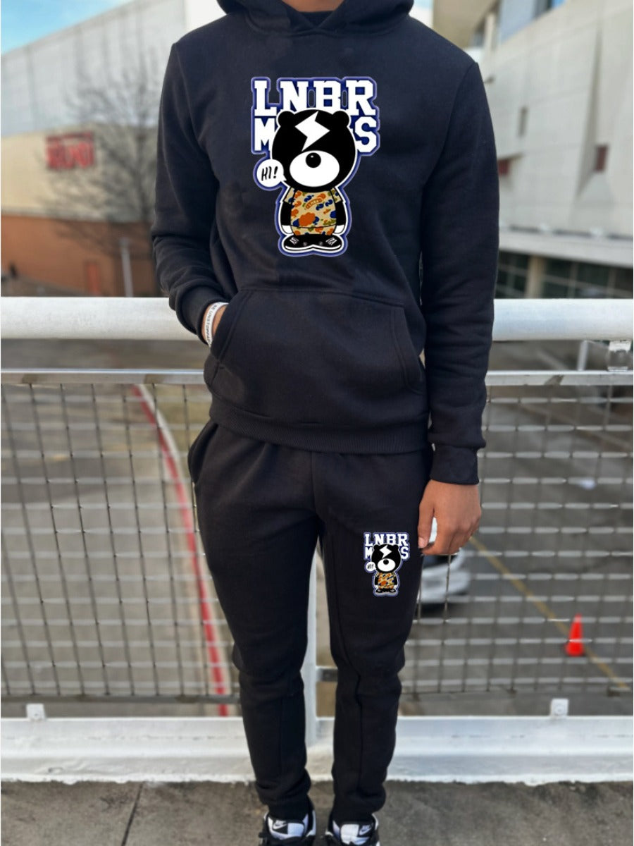 Men Cartoon Letter Print Kangaroo Pocket Tracksuit Set BO301