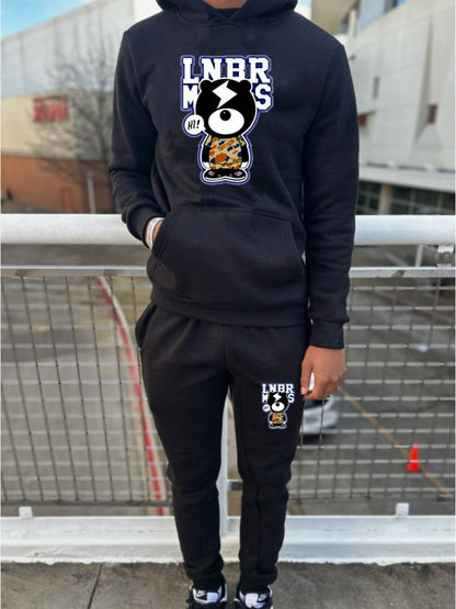 Men Cartoon Letter Print Kangaroo Pocket Tracksuit Set BO301