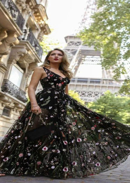 Sexy Black Embroideried Patchwork Chiffon Dress Summer LY1920