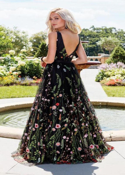 Sexy Black Embroideried Patchwork Chiffon Dress Summer LY1920