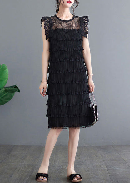 Sexy Black O-Neck Tulle Patchwork Vacation Long Layered Dresses Summer AC2086