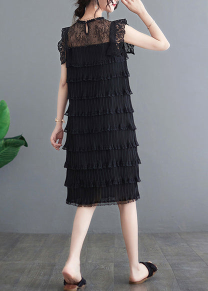 Sexy Black O-Neck Tulle Patchwork Vacation Long Layered Dresses Summer AC2086