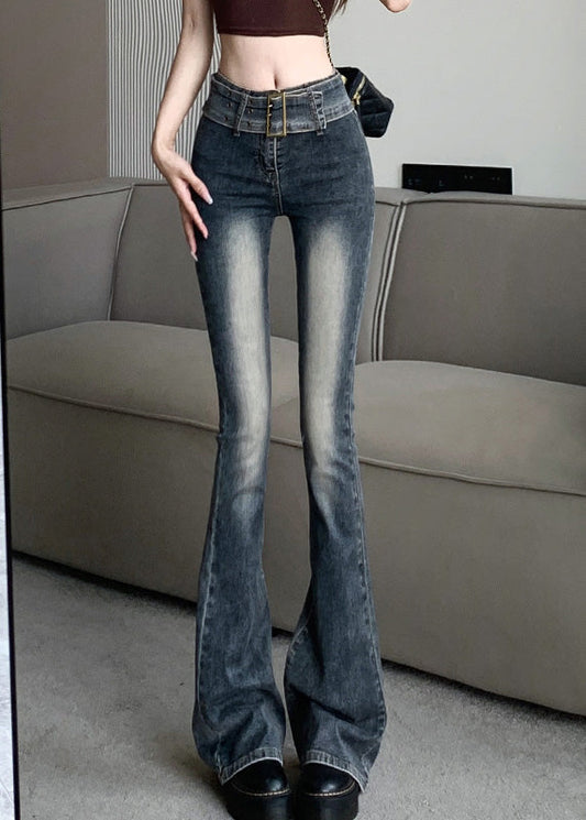 Sexy Navy Patchwork Sashes Flared Jeans Summer TY1010