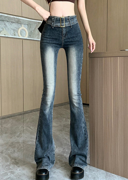 Sexy Navy Patchwork Sashes Flared Jeans Summer TY1010