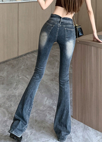 Sexy Navy Patchwork Sashes Flared Jeans Summer TY1010