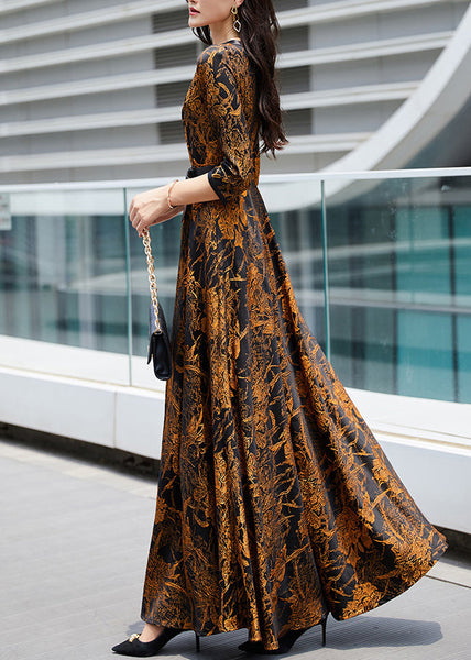 Sexy Orange Print Sashes Long Traveling Dress Spring LY1705