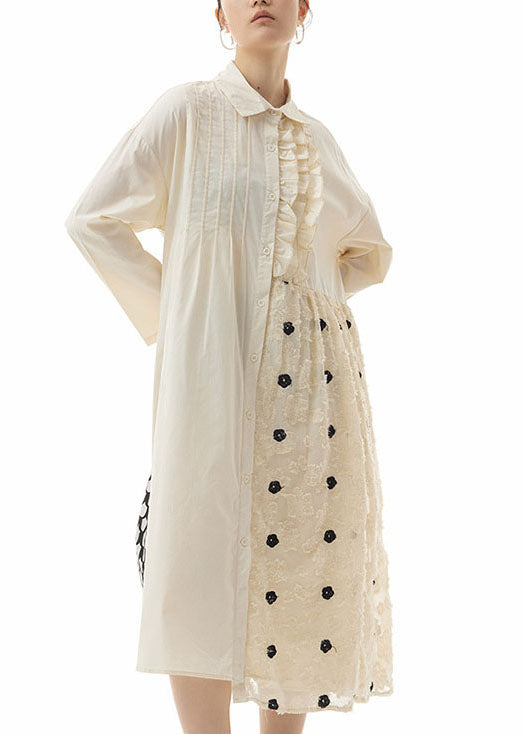 Simple Apricot Embroideried Patchwork Cotton Shirts Dresses Spring LY1149