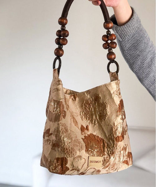 Simple Apricot Jacquard Original Design Canvas Satchel Handbag LY1757