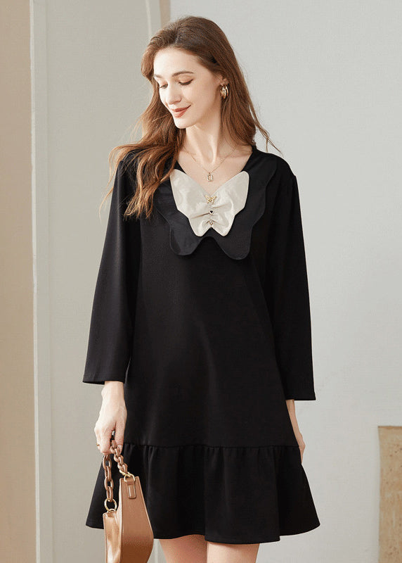 Simple Black Bow Original Design Cotton A Line Dress Spring LY0281