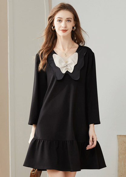 Simple Black Bow Original Design Cotton A Line Dress Spring LY0281