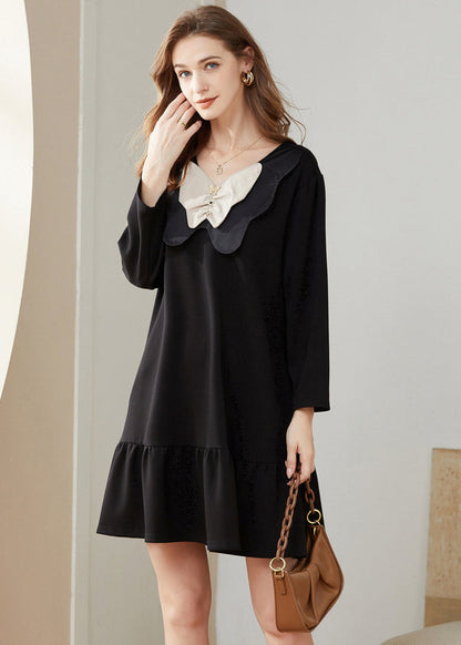 Simple Black Bow Original Design Cotton A Line Dress Spring LY0281