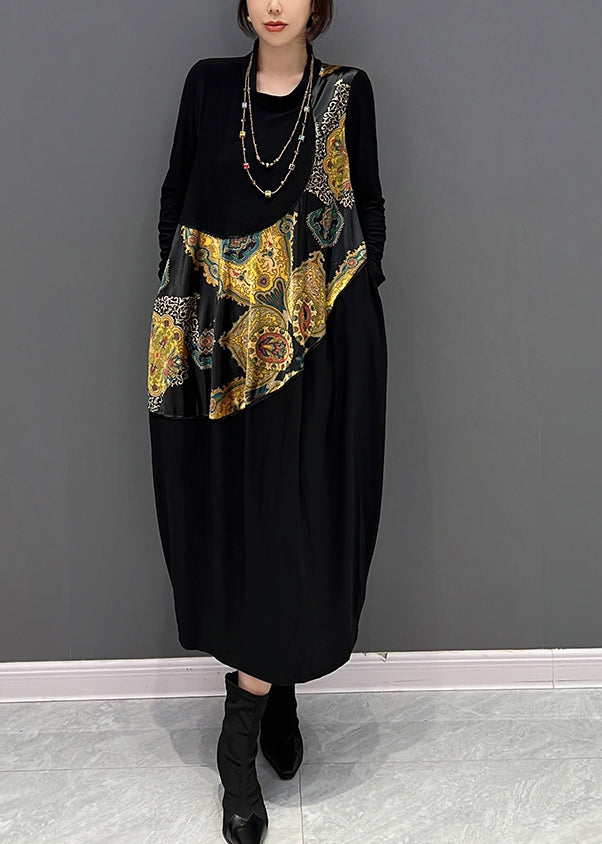 Simple Black O-Neck Print Vacation Dresses Fall HA1013