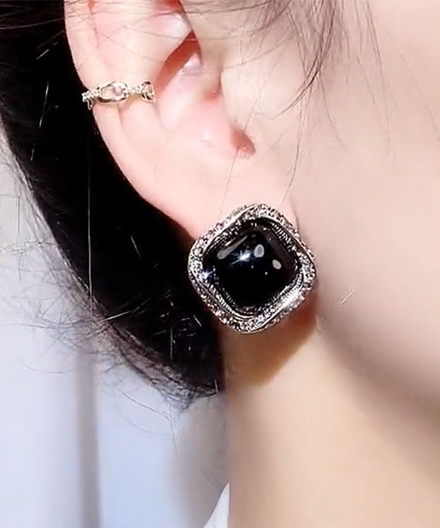 Simple Black Overgild Crystal Zircon Hoop Earrings TW1014