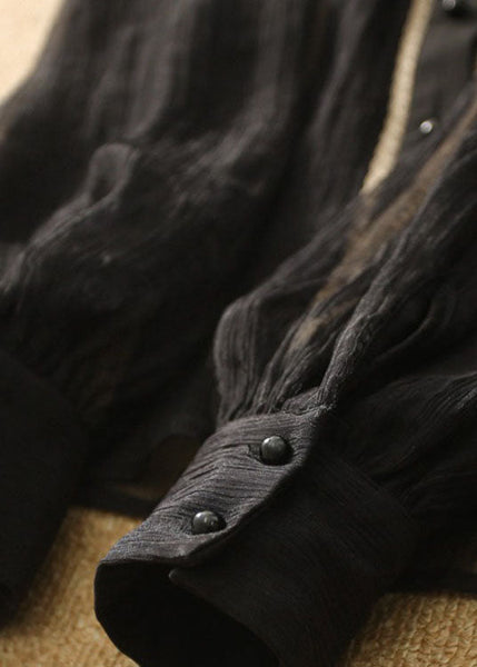 Simple Black Ruffled Hollow Out Patchwork Cotton Tops Spring LY1417