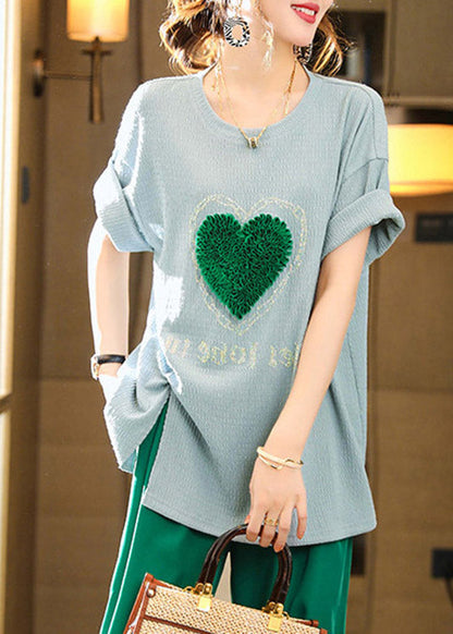 Simple Blue O-Neck loving Heart T Shirts Summer LY1523
