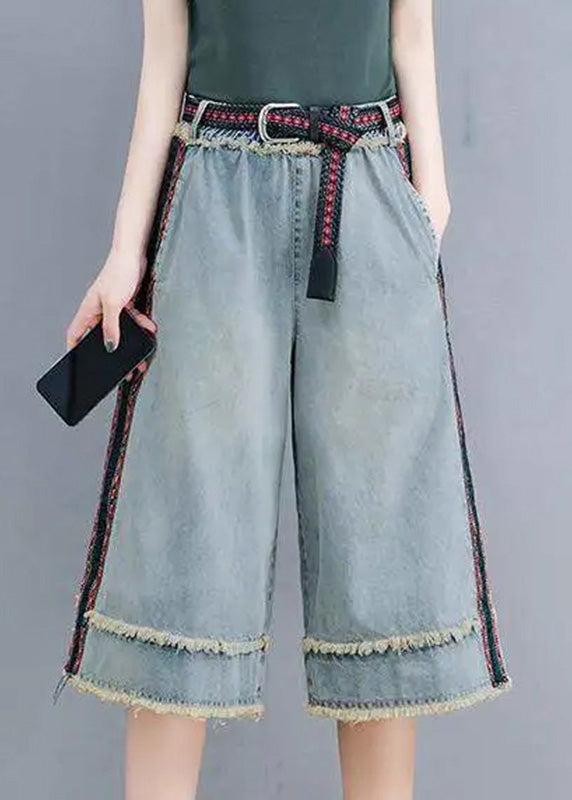 Simple Blue Patchwork High Waist Crop Jeans Summer TY1050