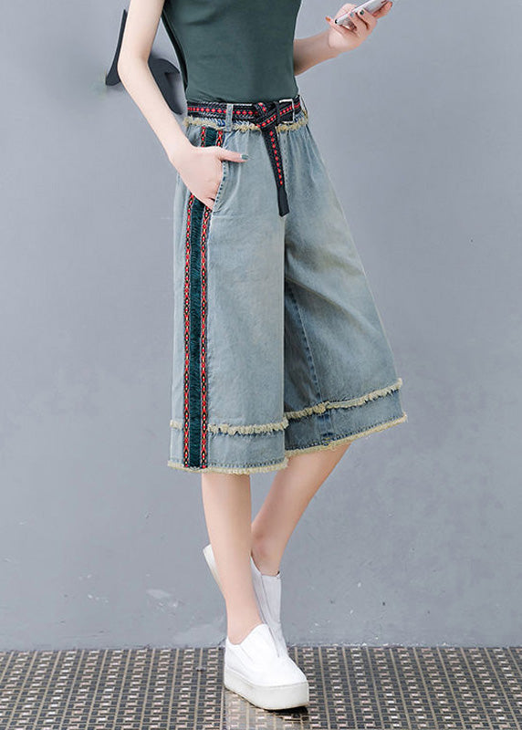 Simple Blue Patchwork High Waist Crop Jeans Summer TY1050