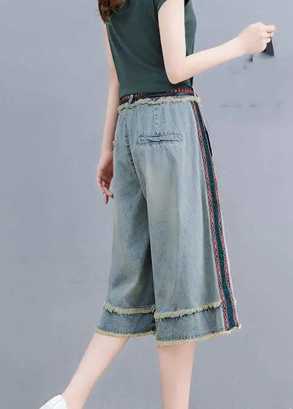 Simple Blue Patchwork High Waist Crop Jeans Summer TY1050