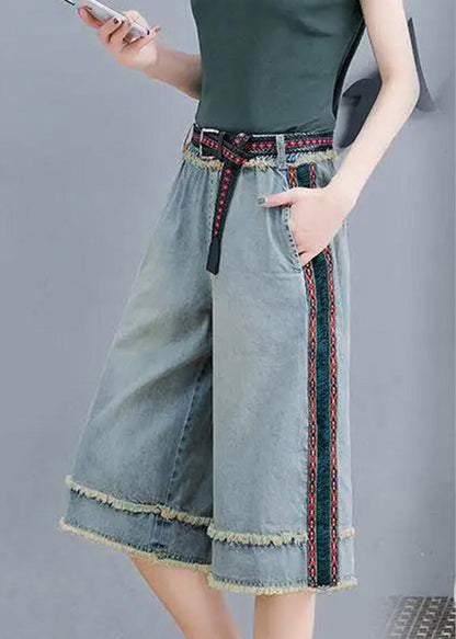 Simple Blue Patchwork High Waist Crop Jeans Summer TY1050