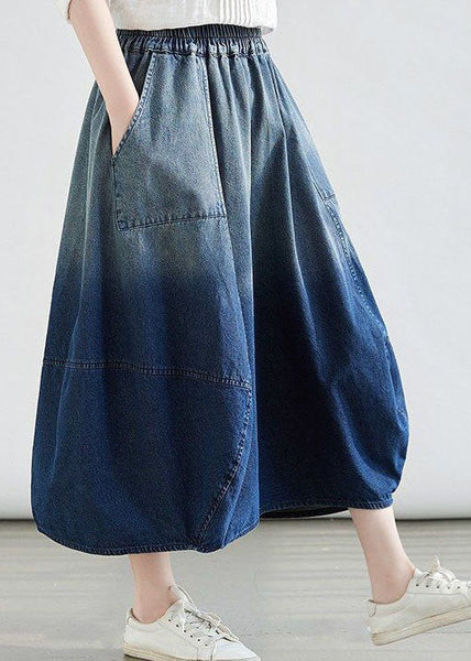 Simple Blue Wrinkled Pockets Gradient Color Denim Skirts Summer LY0583