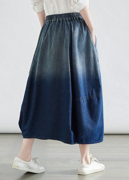 Simple Blue Wrinkled Pockets Gradient Color Denim Skirts Summer LY0583