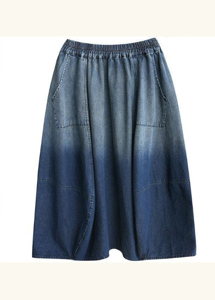 Simple Blue Wrinkled Pockets Gradient Color Denim Skirts Summer LY0583