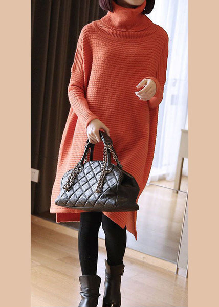 Simple Orange Turtle Neck Oversized Knitted Long Sweater Spring LY1439