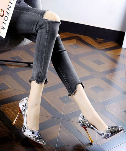 Simple Pointed Toe Stiletto High Heels Black Jacquard LC0174