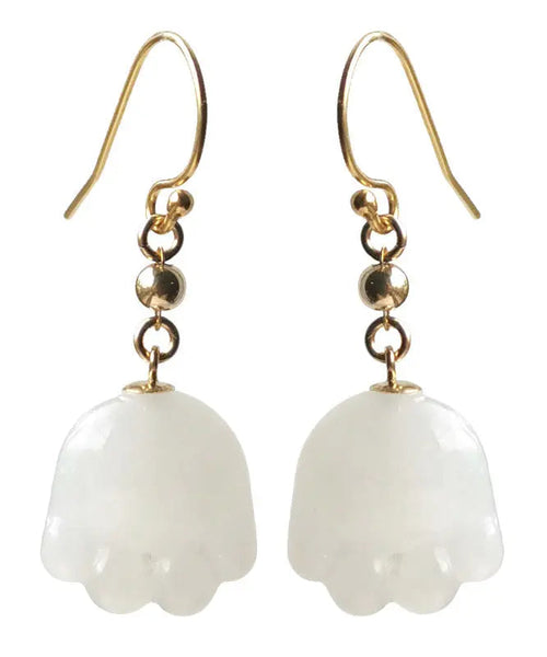 Simple White 14K Gold Jade Cat Paw Drop Earrings Ada Fashion