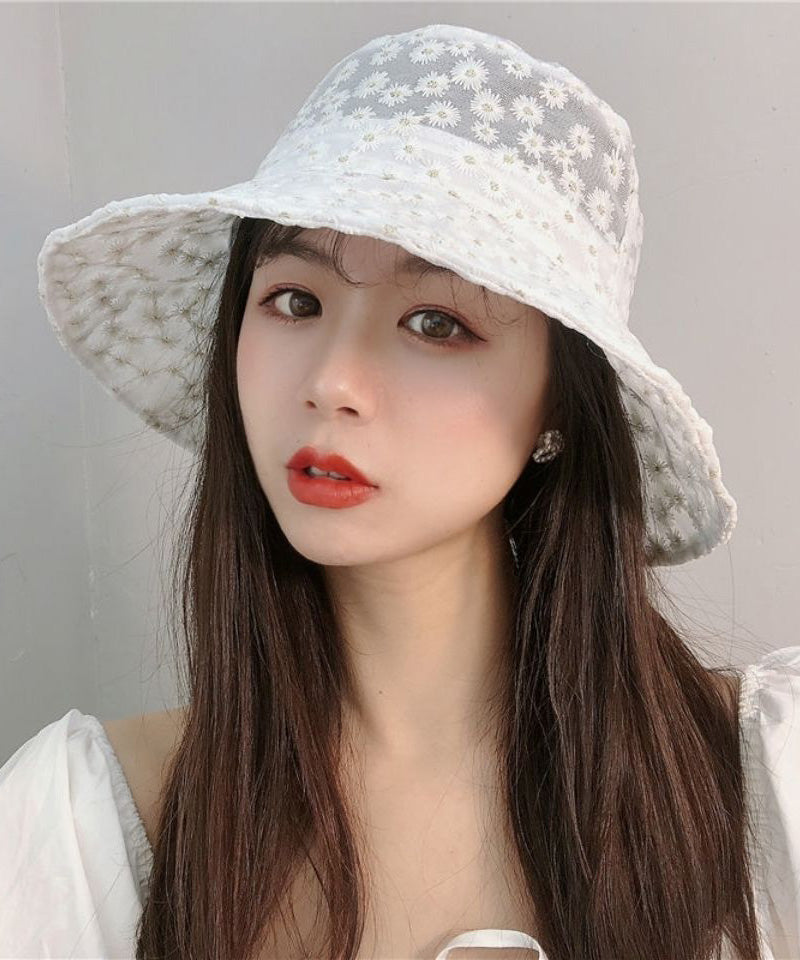 Simple White Daisy Lace Patchwork Embroideried Floppy Sun Hat LY523