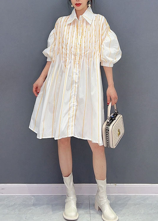 Simple White Peter Pan Collar Striped Cotton Shirts Dress Summer LC0332