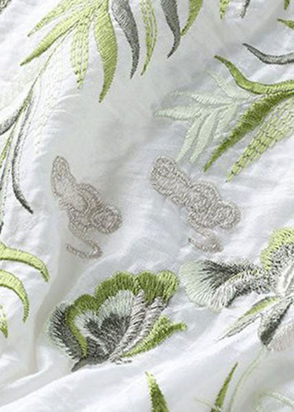 Simple White Stand Collar Embroideried Patchwork Silk Dress Spring LY1670