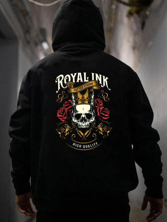 Men Skull Head Print Kangaroo Pocket Hoodie AT907