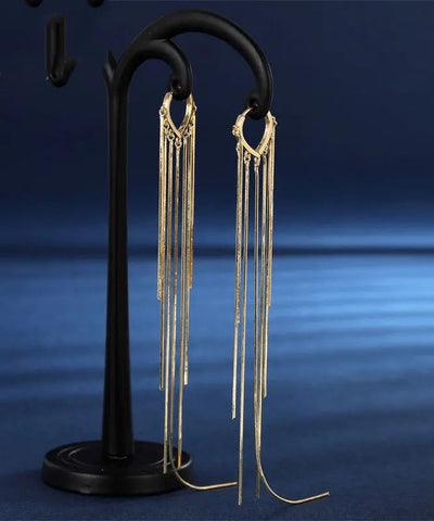 Skinny Gold Copper Overgild Tassel Drop Earrings Ada Fashion