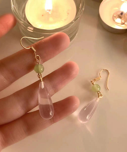 Skinny Pink Sterling Silver Drip Chalcedony Jade Drop Earrings TW1031