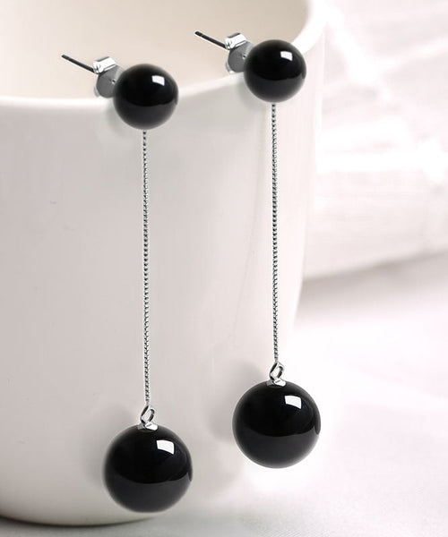 Skinny White Sterling Silver White Agate Drop Earrings TW1020