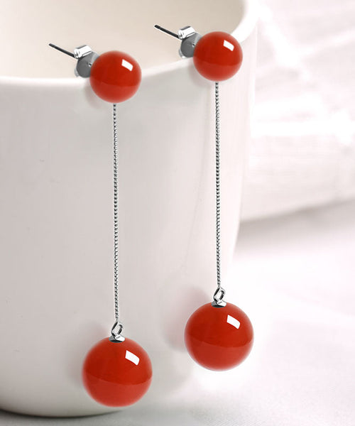 Skinny White Sterling Silver White Agate Drop Earrings TW1020