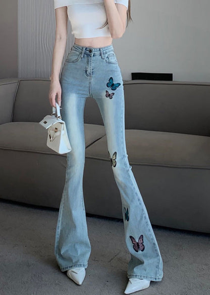 Slim Fit Blue Embroideried Flared Trousers Summer TY1024