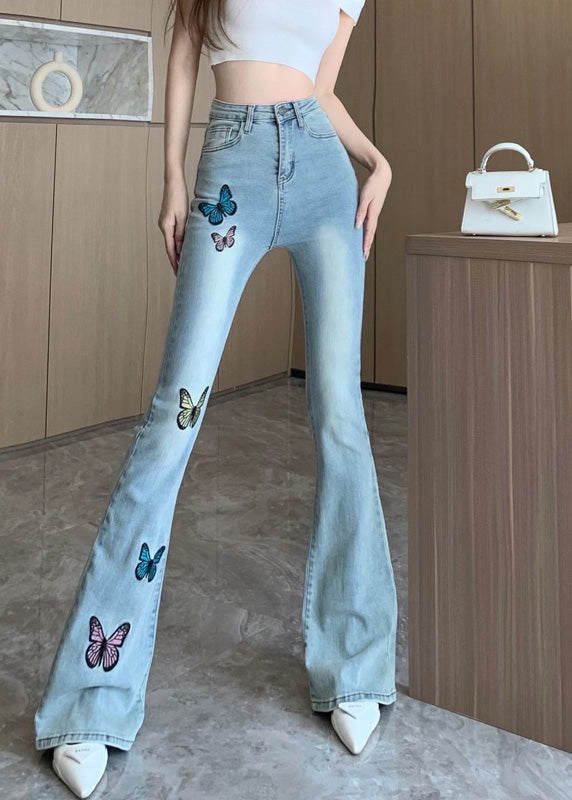 Slim Fit Blue Embroideried Flared Trousers Summer TY1024