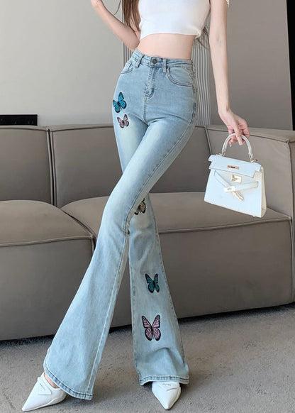 Slim Fit Blue Embroideried Flared Trousers Summer TY1024