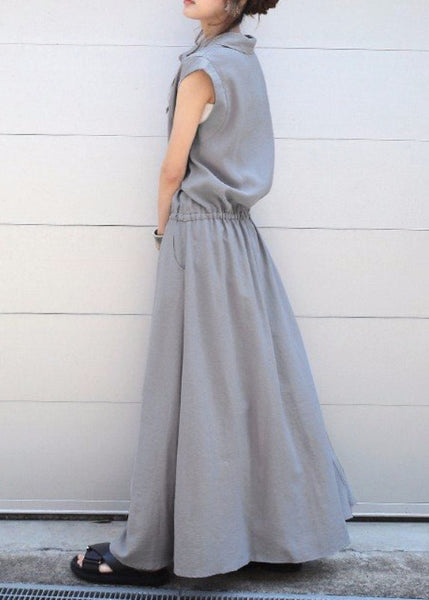 Solid Drawstring Waist Pocket Button Front Maxi Cargo Dress Black LC0025