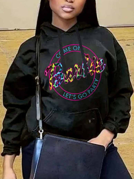 Drawstring Pattern Kangaroo Pocket Print Loose Hoodie AT9019