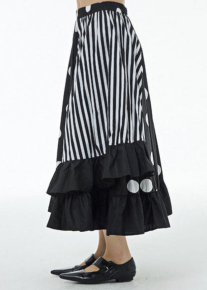 Striped Patchwork Cotton Skirt Ruffled Elastic Waist Summer LY1228