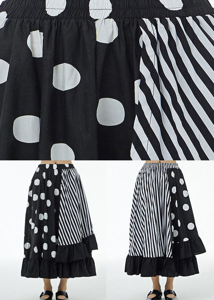 Jupe en coton patchwork rayée, taille élastique à volants, été LY1228