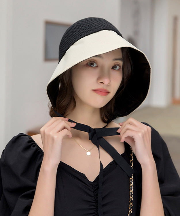 Style Beige Black Patchwork Neck TIie Bucket Hat LY542