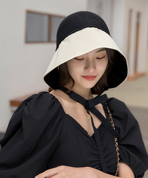 Style Beige Black Patchwork Neck TIie Bucket Hat LY542
